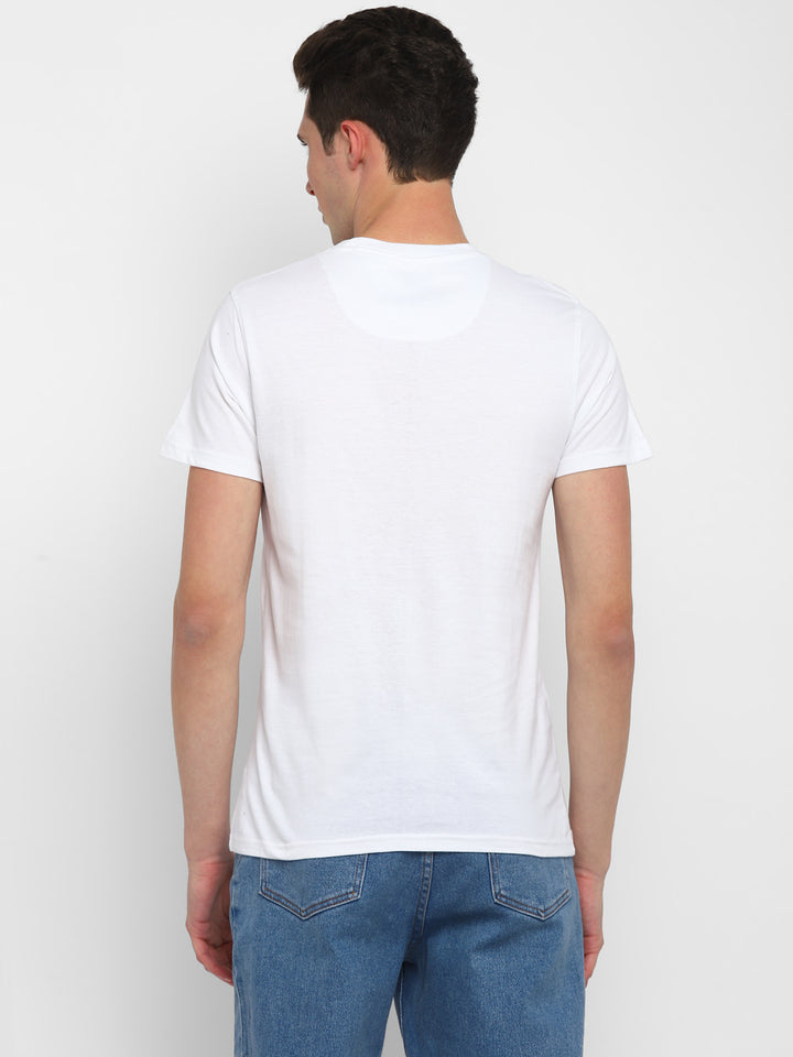 100% Cotton Printed Round Neck T-Shirt for Men - White