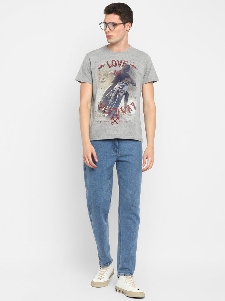Printed Round Neck T-Shirt for Men - Grey Melange