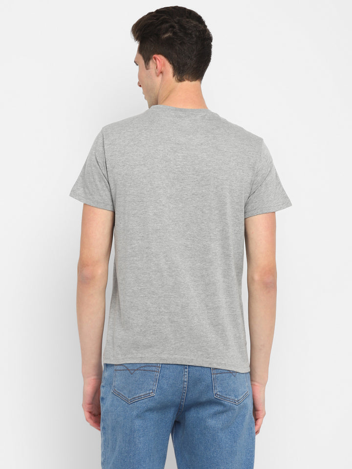 Printed Round Neck T-Shirt for Men - Grey Melange