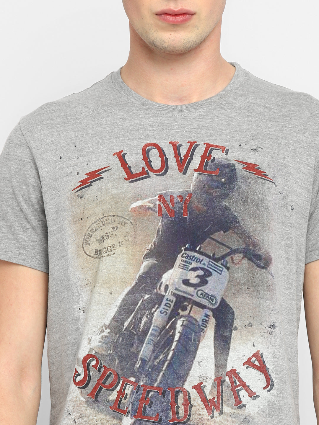 Printed Round Neck T-Shirt for Men - Grey Melange