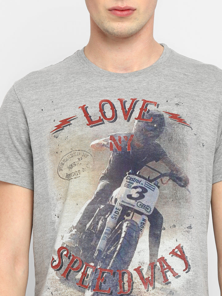 Printed Round Neck T-Shirt for Men - Grey Melange