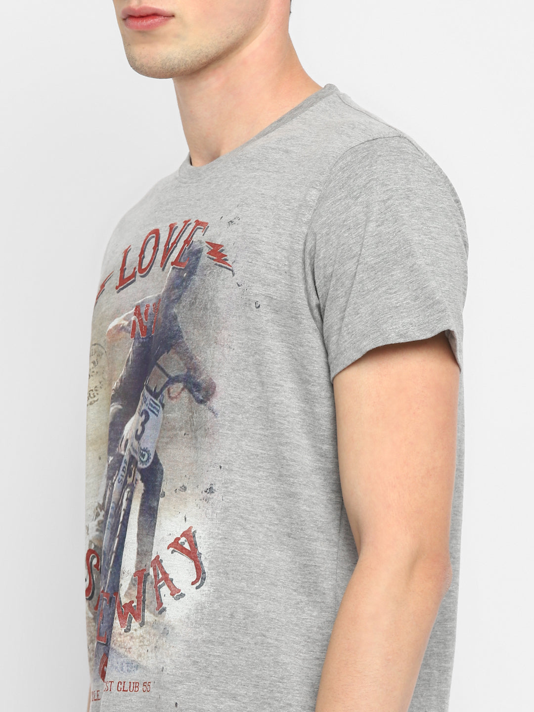 Printed Round Neck T-Shirt for Men - Grey Melange