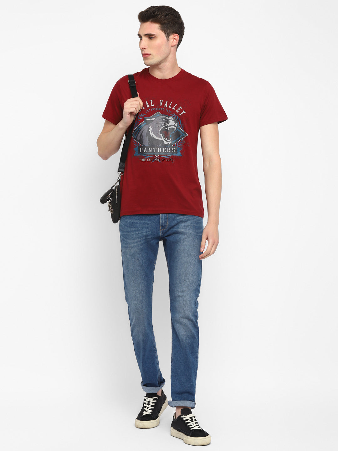 100% Cotton Printed Round Neck T-Shirt for Men - Maroon