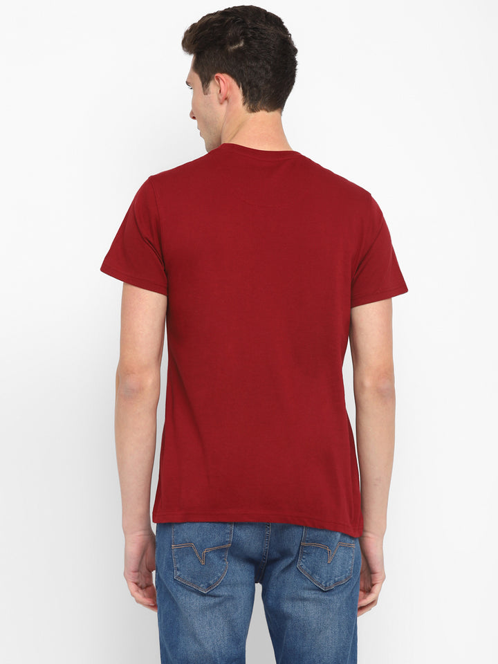 100% Cotton Printed Round Neck T-Shirt for Men - Maroon