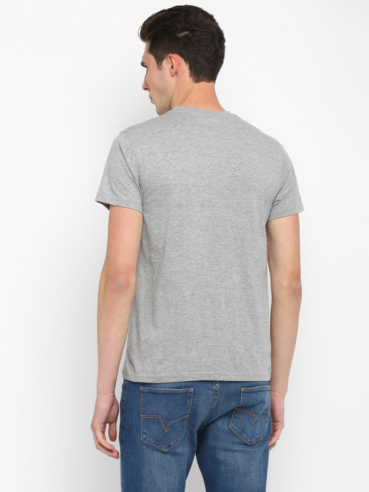 Printed V Neck T-Shirt for Men - Grey Melange