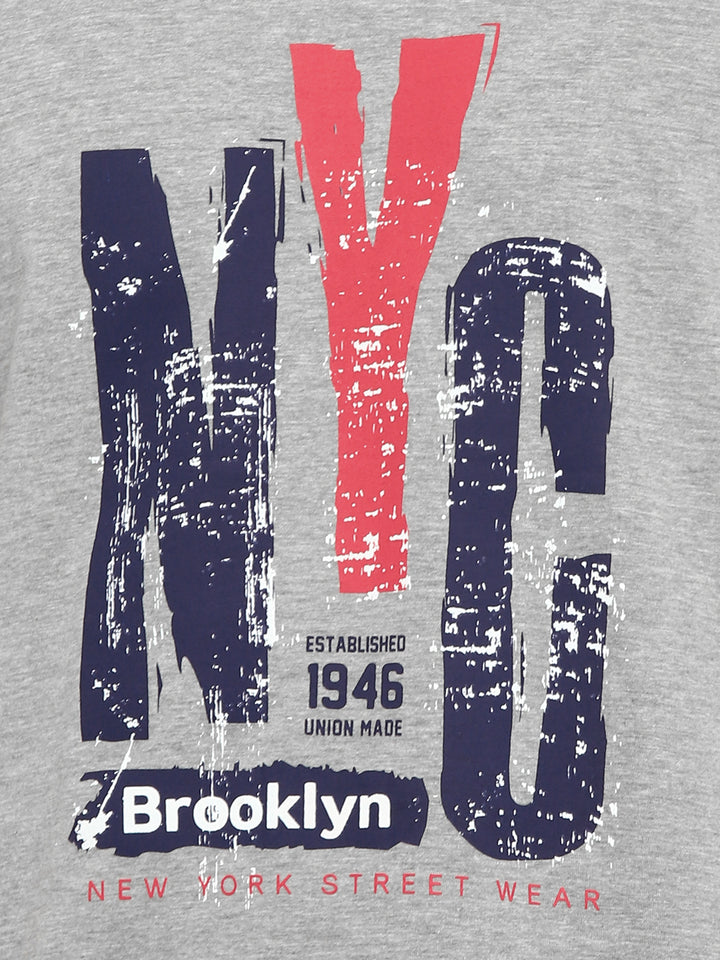 Printed V Neck T-Shirt for Men - Grey Melange