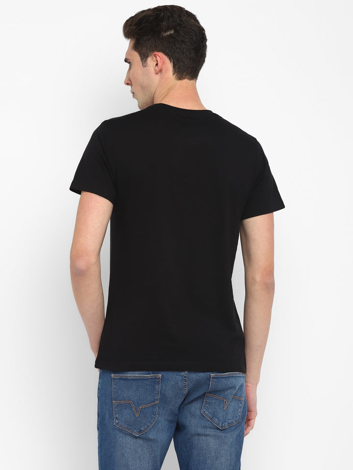 100% Cotton Printed Round Neck T-Shirt for Men - Black