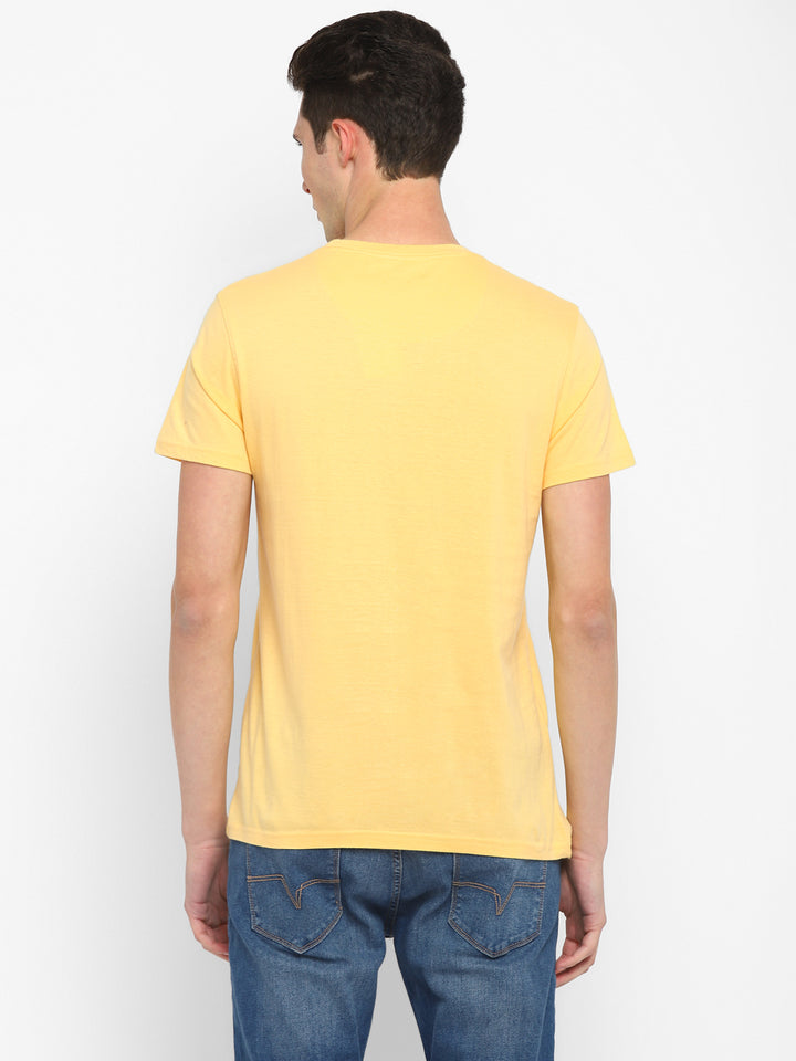 100% Cotton Printed Round Neck T-Shirt for Men - Light Yellow