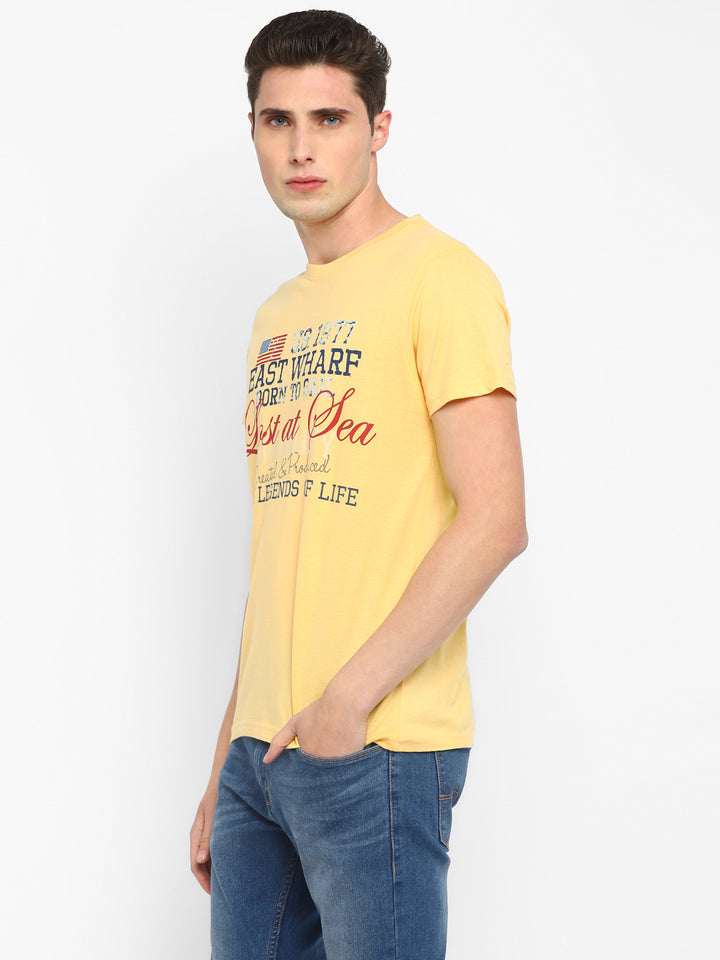 100% Cotton Printed Round Neck T-Shirt for Men - Light Yellow