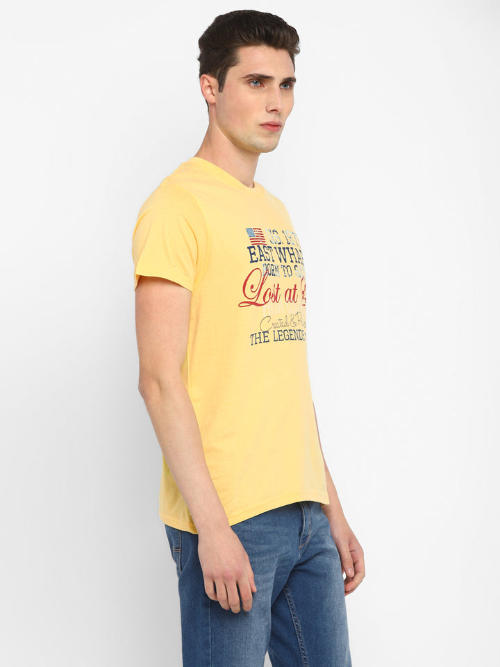 100% Cotton Printed Round Neck T-Shirt for Men - Light Yellow