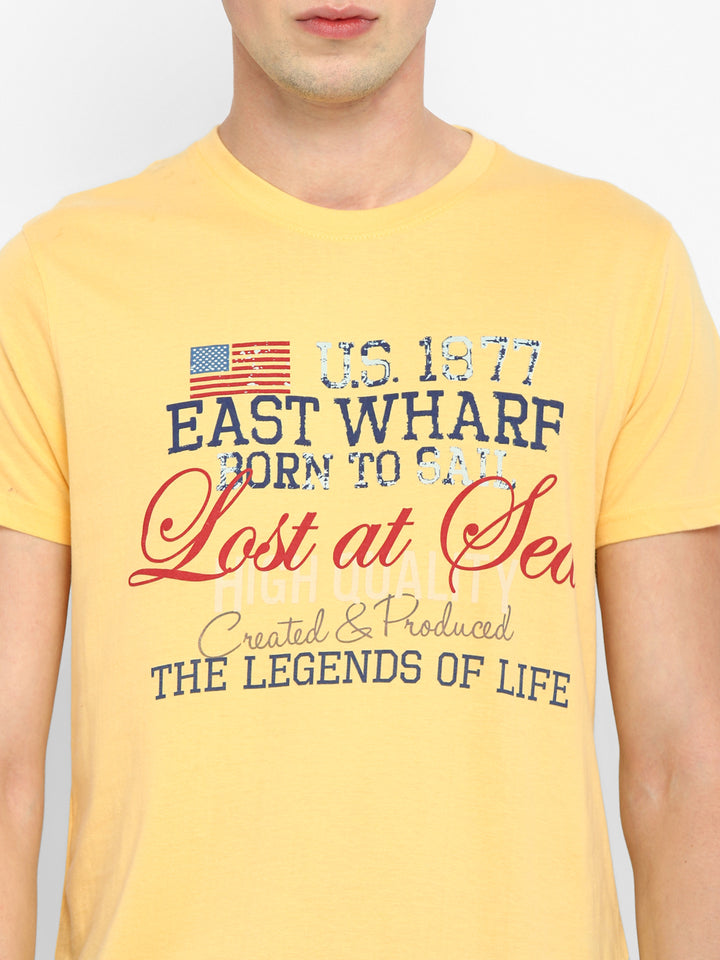 100% Cotton Printed Round Neck T-Shirt for Men - Light Yellow