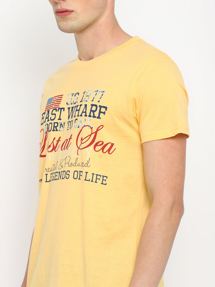 100% Cotton Printed Round Neck T-Shirt for Men - Light Yellow