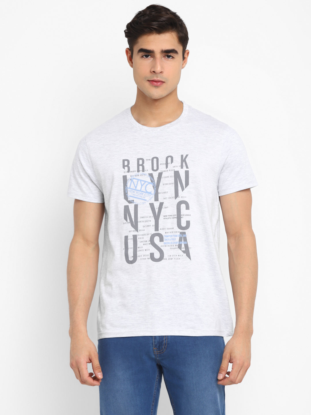 Printed Round Neck T-Shirt for Men - Ecru Melange