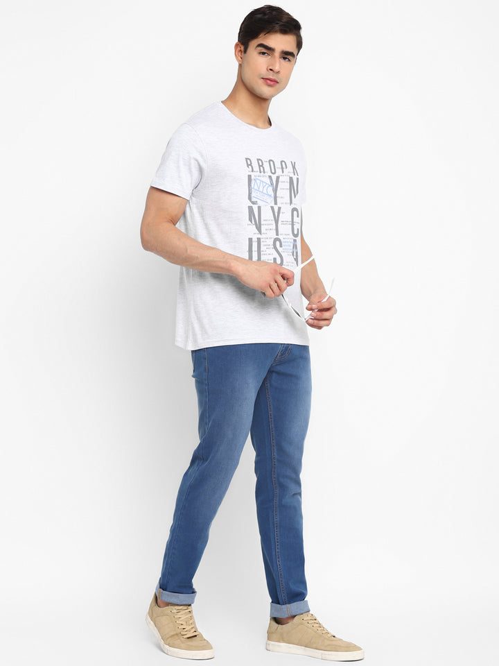 Printed Round Neck T-Shirt for Men - Ecru Melange