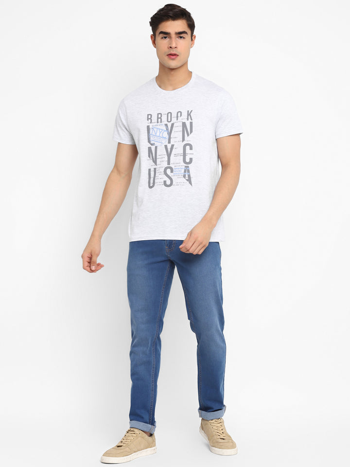 Printed Round Neck T-Shirt for Men - Ecru Melange