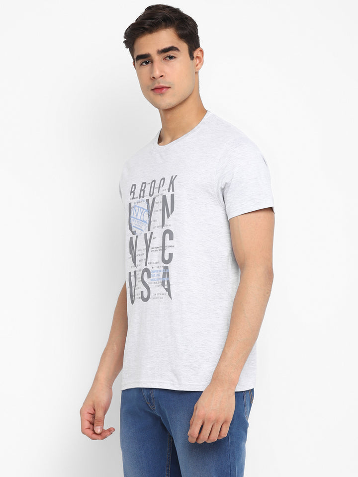 Printed Round Neck T-Shirt for Men - Ecru Melange