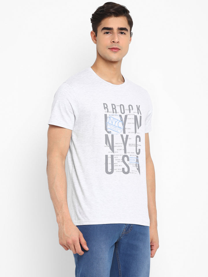 Printed Round Neck T-Shirt for Men - Ecru Melange