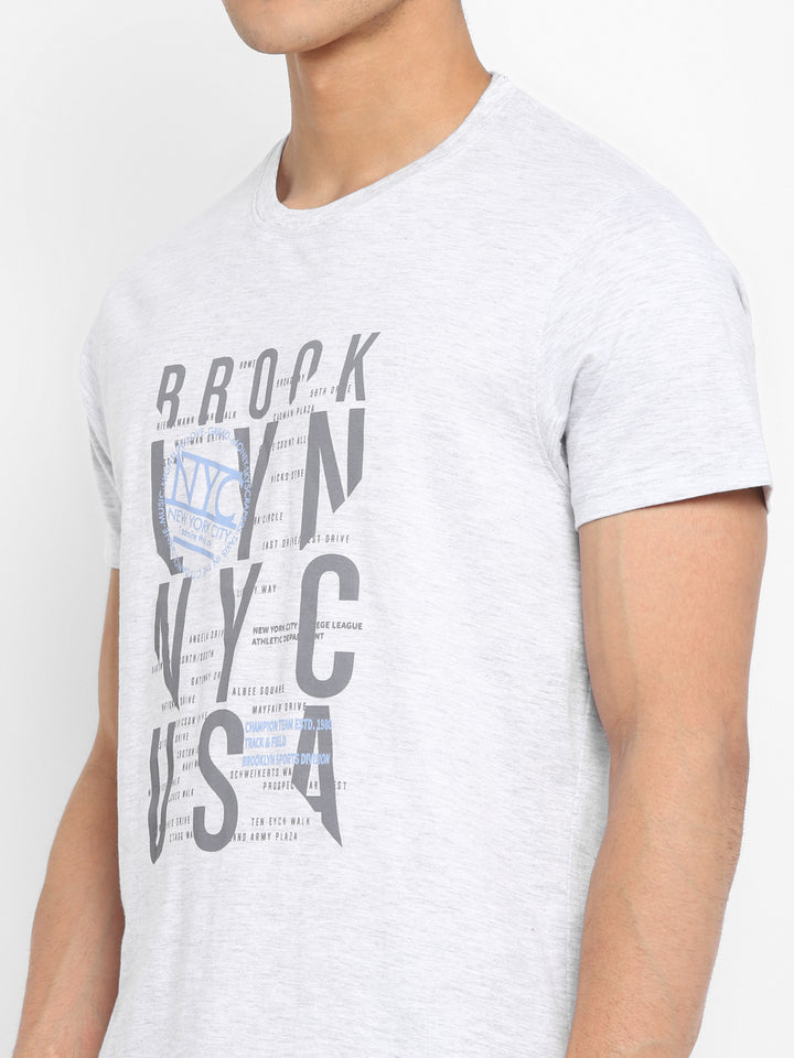 Printed Round Neck T-Shirt for Men - Ecru Melange