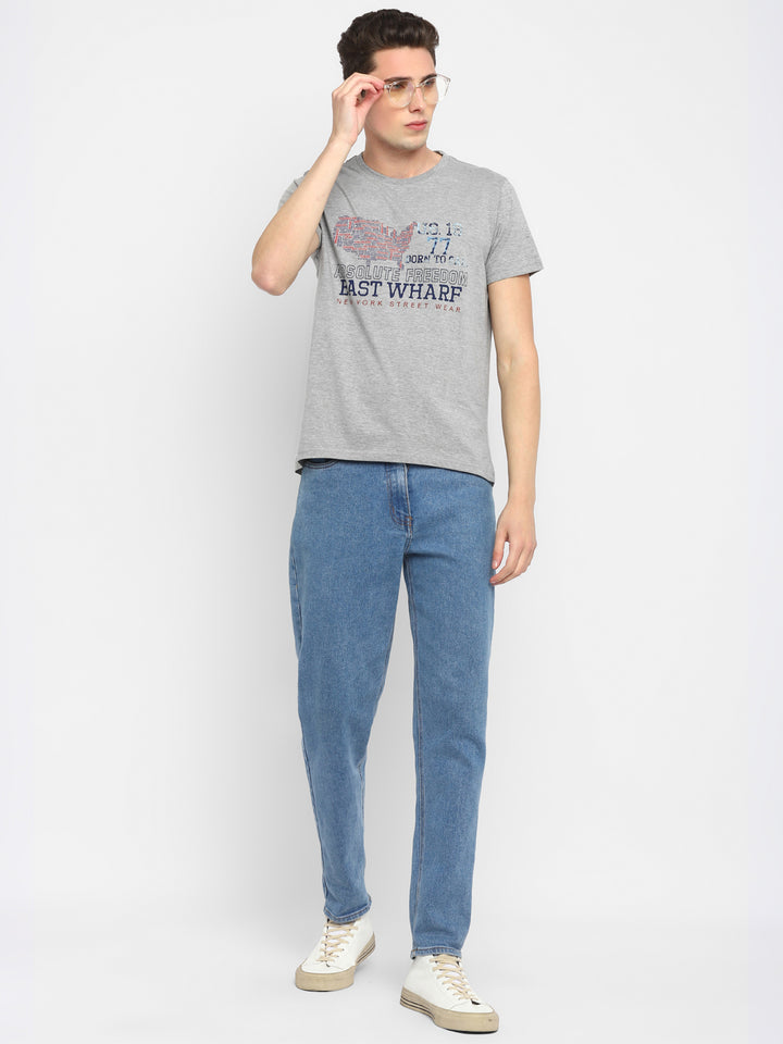 Printed Round Neck T-Shirt for Men - Grey Melange