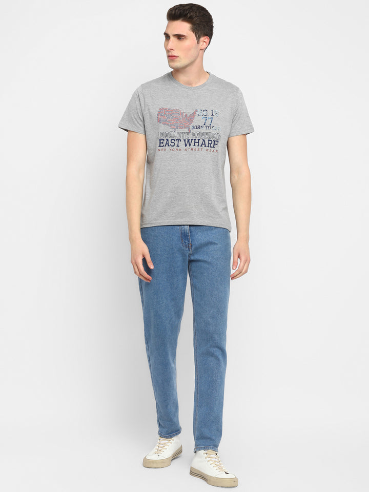 Printed Round Neck T-Shirt for Men - Grey Melange