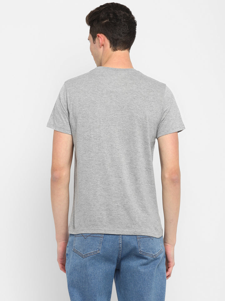 Printed Round Neck T-Shirt for Men - Grey Melange