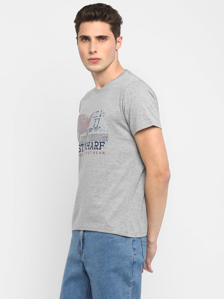 Printed Round Neck T-Shirt for Men - Grey Melange