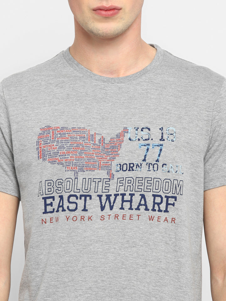Printed Round Neck T-Shirt for Men - Grey Melange