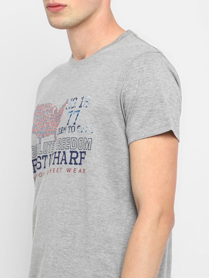 Printed Round Neck T-Shirt for Men - Grey Melange