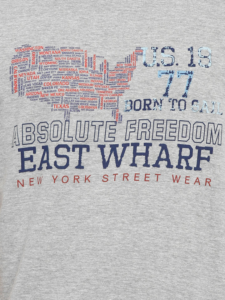 Printed Round Neck T-Shirt for Men - Grey Melange