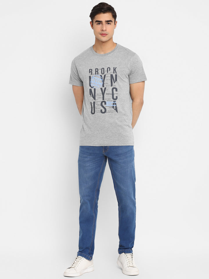 Printed Round Neck T-Shirt for Men - Grey Melange