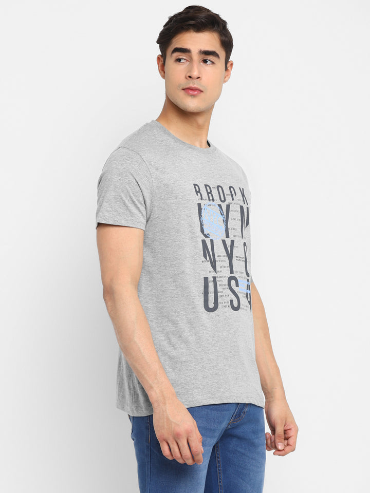 Printed Round Neck T-Shirt for Men - Grey Melange