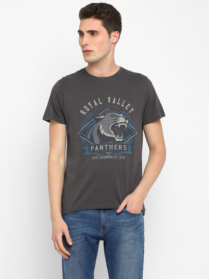 100% Cotton Printed Round Neck T-Shirt for Men - Gargoyle Grey