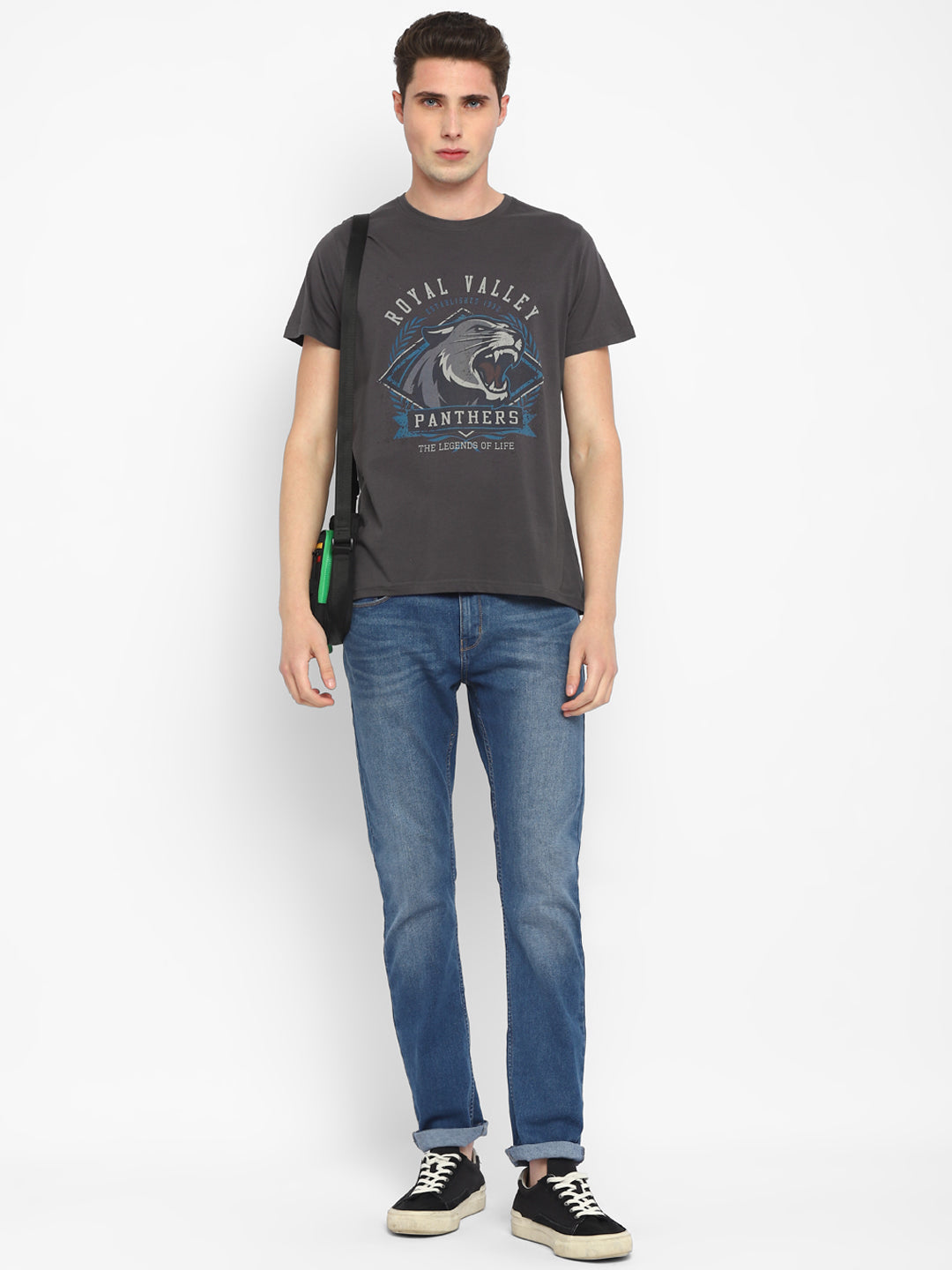 100% Cotton Printed Round Neck T-Shirt for Men - Gargoyle Grey