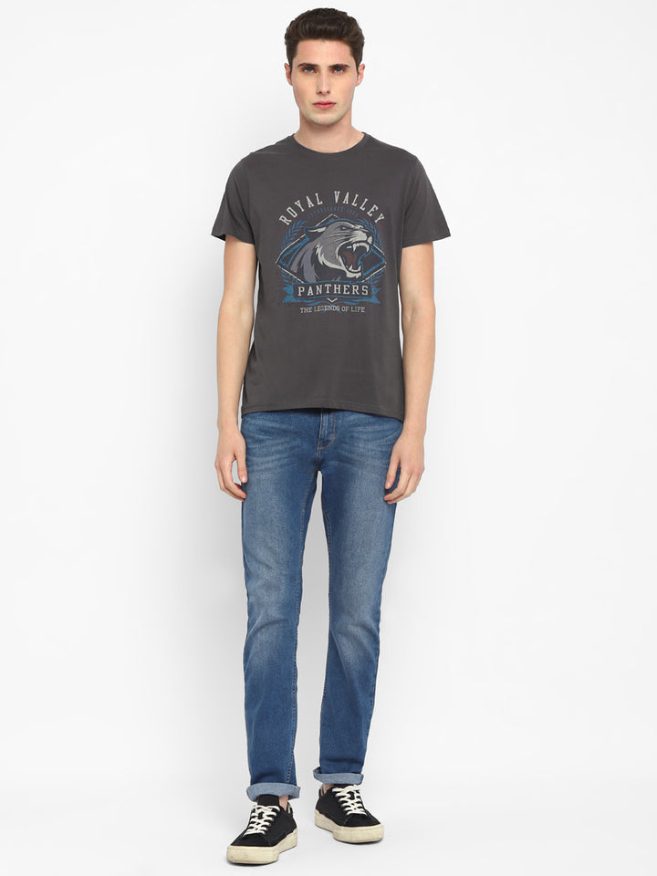 100% Cotton Printed Round Neck T-Shirt for Men - Gargoyle Grey