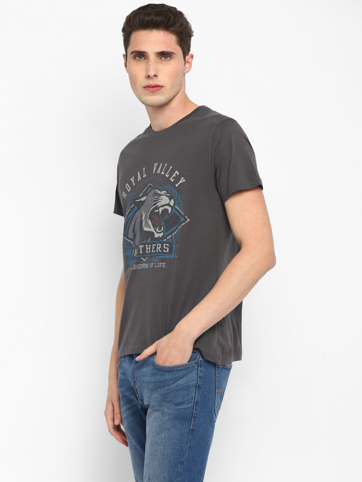 100% Cotton Printed Round Neck T-Shirt for Men - Gargoyle Grey
