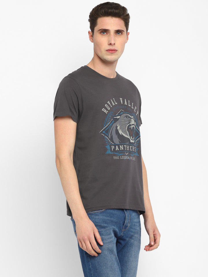 100% Cotton Printed Round Neck T-Shirt for Men - Gargoyle Grey