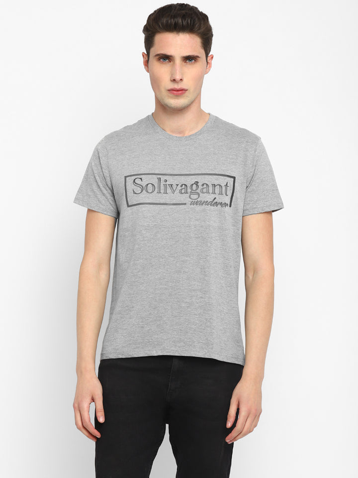Printed Round Neck T-Shirt for Men - Grey Melange