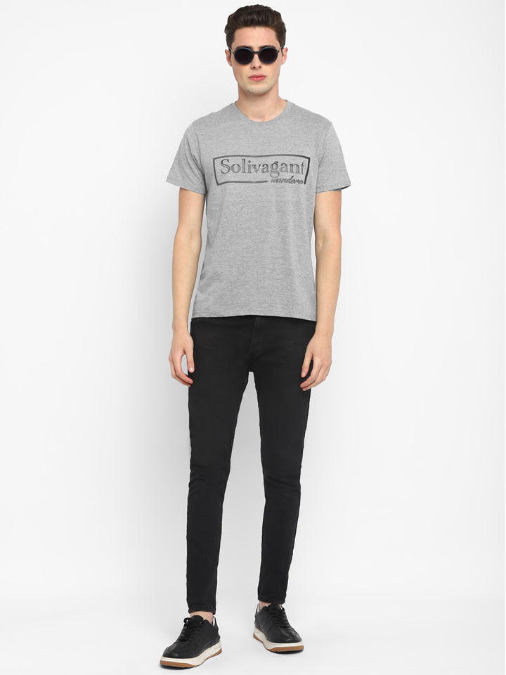 Printed Round Neck T-Shirt for Men - Grey Melange