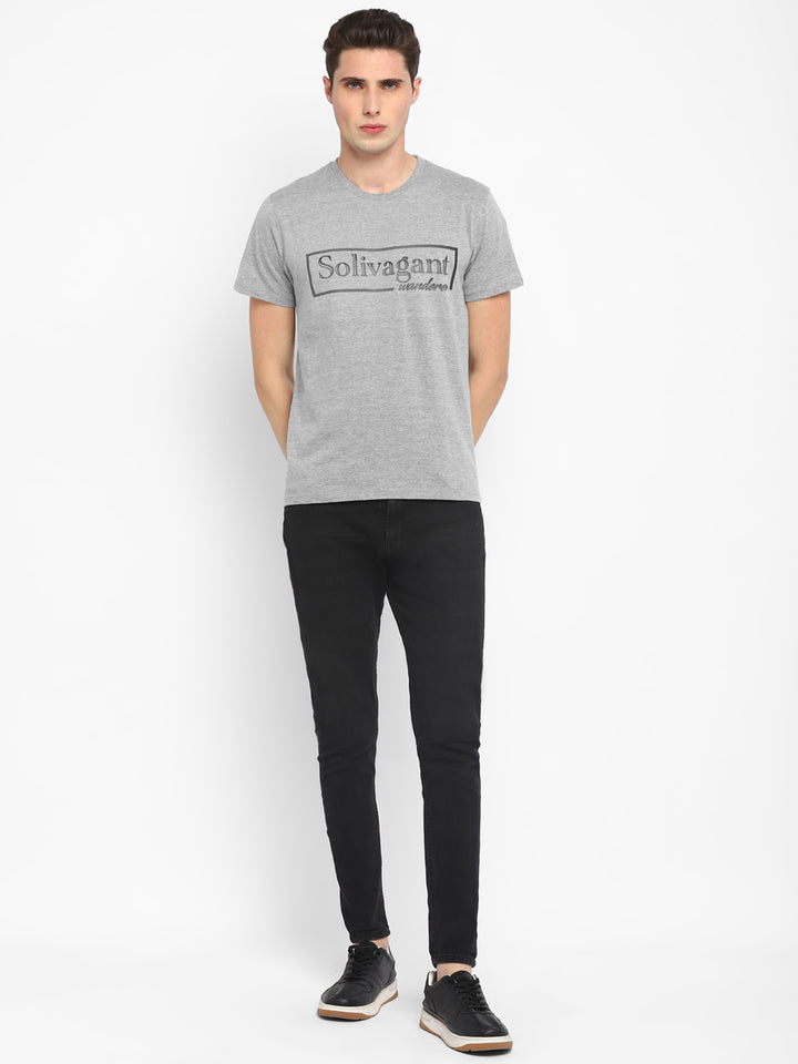 Printed Round Neck T-Shirt for Men - Grey Melange