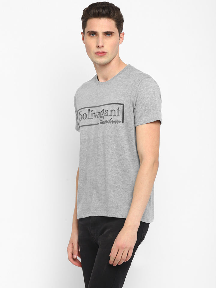 Printed Round Neck T-Shirt for Men - Grey Melange