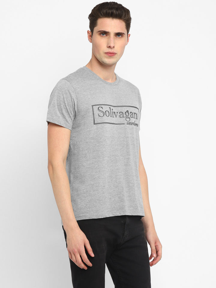 Printed Round Neck T-Shirt for Men - Grey Melange