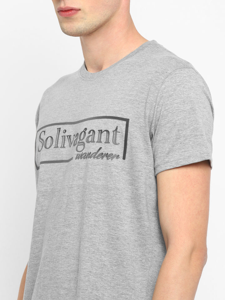 Printed Round Neck T-Shirt for Men - Grey Melange