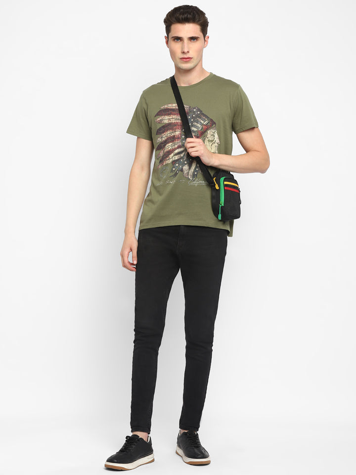 Printed Round Neck T-Shirt for Men - Olive