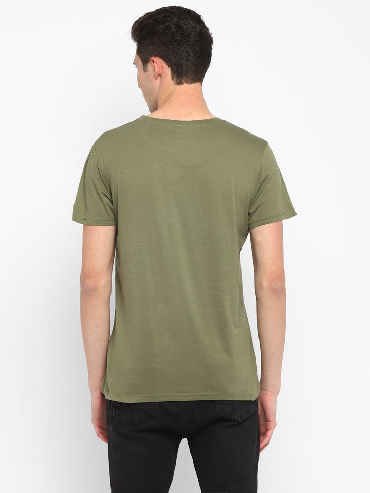 Printed Round Neck T-Shirt for Men - Olive