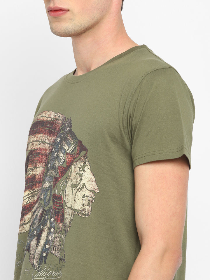 Printed Round Neck T-Shirt for Men - Olive