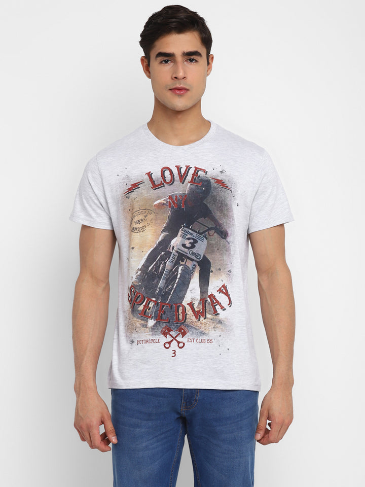 Printed Round Neck T-Shirt for Men - Ecru Melange