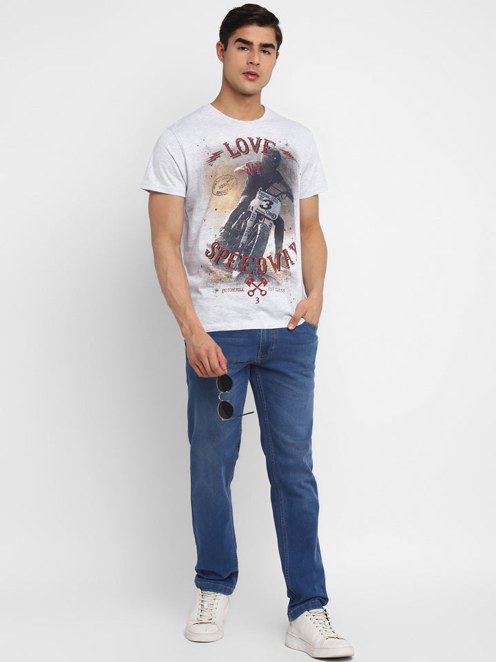 Printed Round Neck T-Shirt for Men - Ecru Melange
