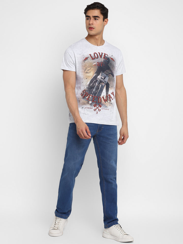 Printed Round Neck T-Shirt for Men - Ecru Melange