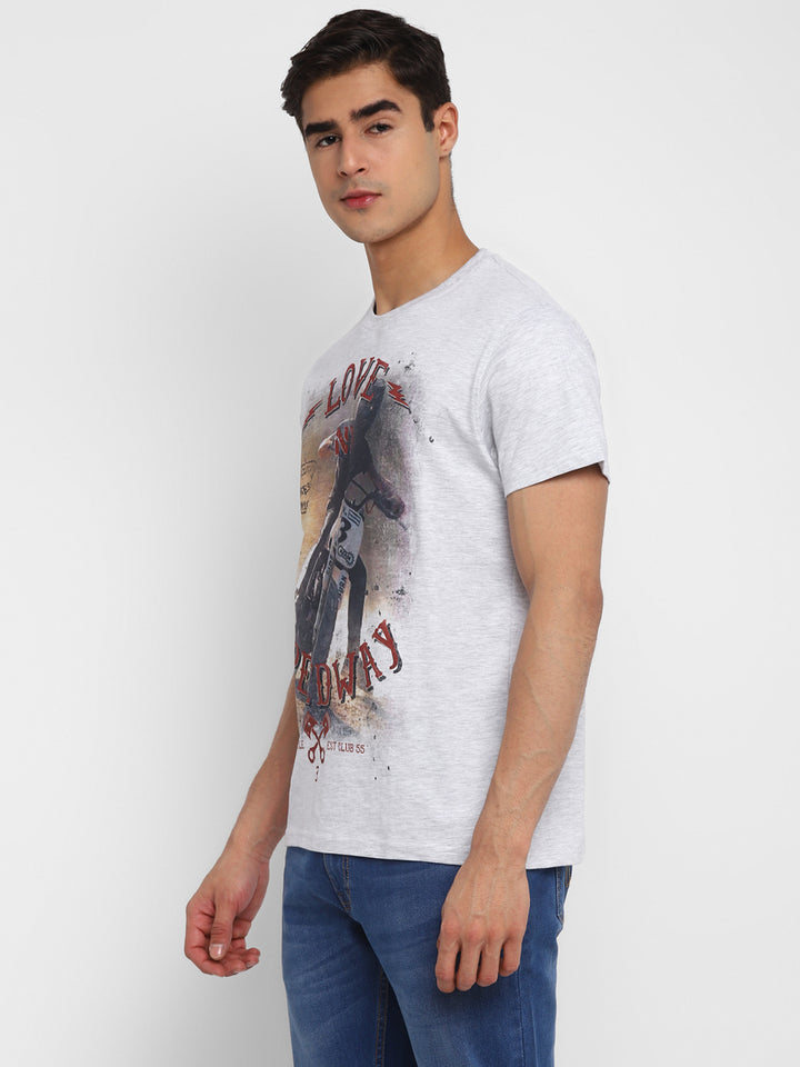 Printed Round Neck T-Shirt for Men - Ecru Melange