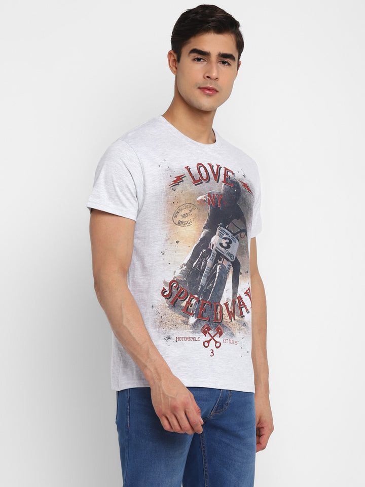 Printed Round Neck T-Shirt for Men - Ecru Melange